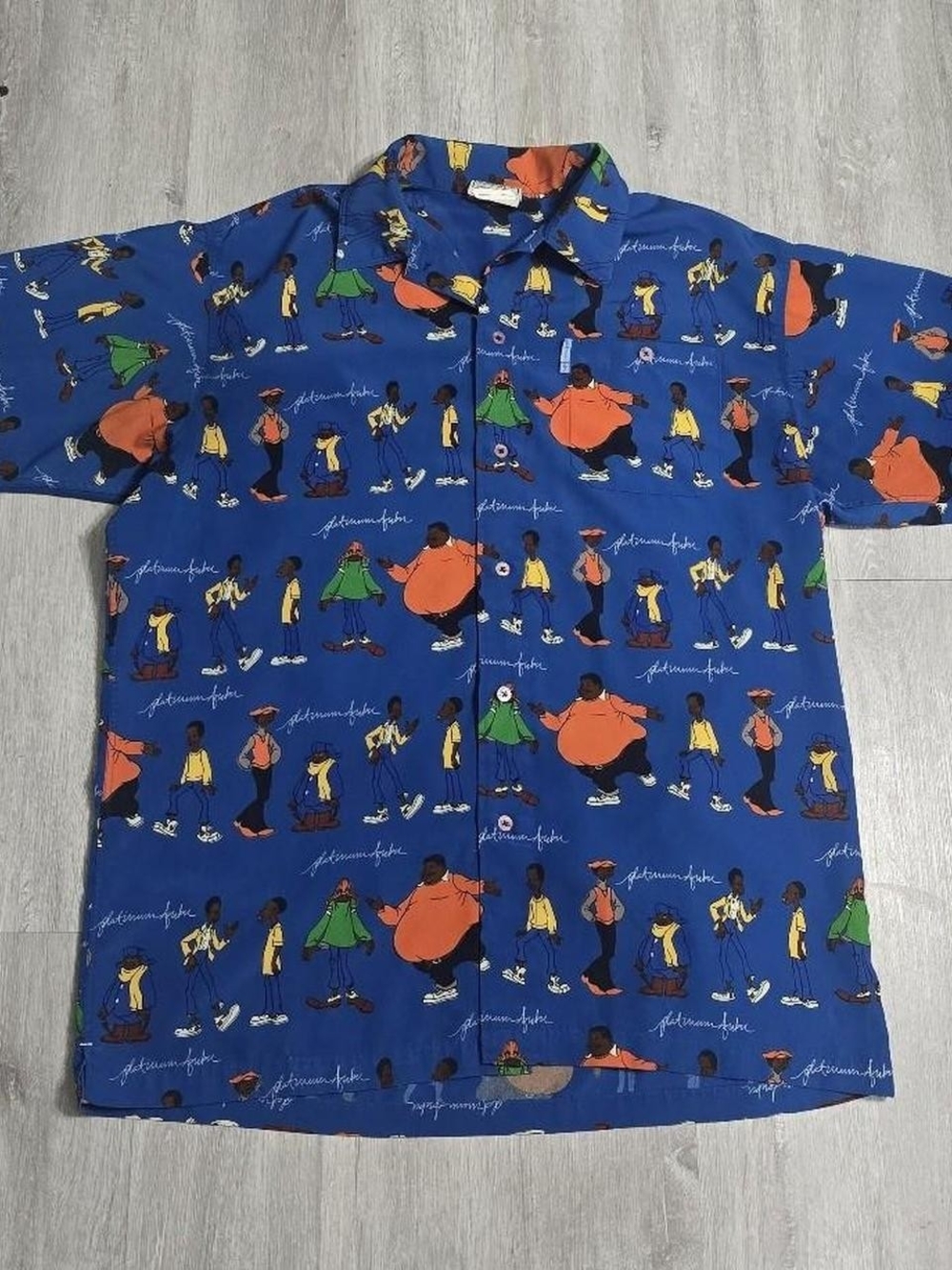 Vintage Y2K Platinum Fubu Fat Albert and The Junkyard Gang AOP Button Size XL